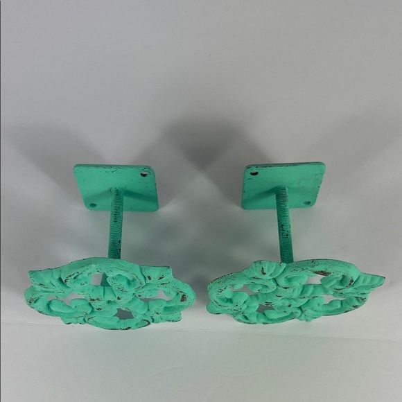 Curtain Tiebacks or Wall Hooks Hand Painted Sea Breeze Teal Distressed Finish - Picture 3 of 4